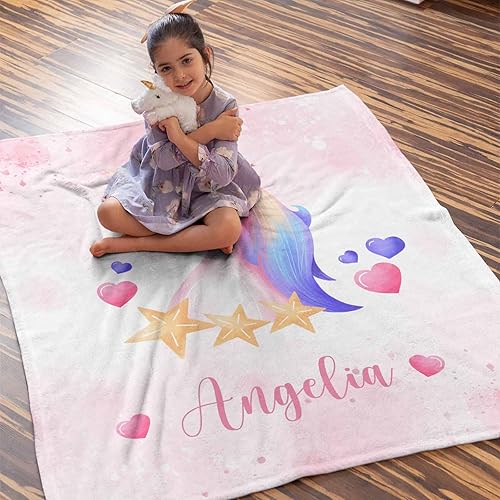 Miniatura 73 de Artsadd Personalized Baby Blanket for Boys Girls with Name, Custom Baby Name Blanket with Unicorn Pattern Customized Name Receiving Swaddle Throw