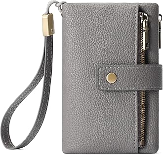 Small Wallet for Women Leather RFID Blocking Wristlet Wallet Credit Card Holder with Double Zipper Coin Purse Ladies Bifold Purse