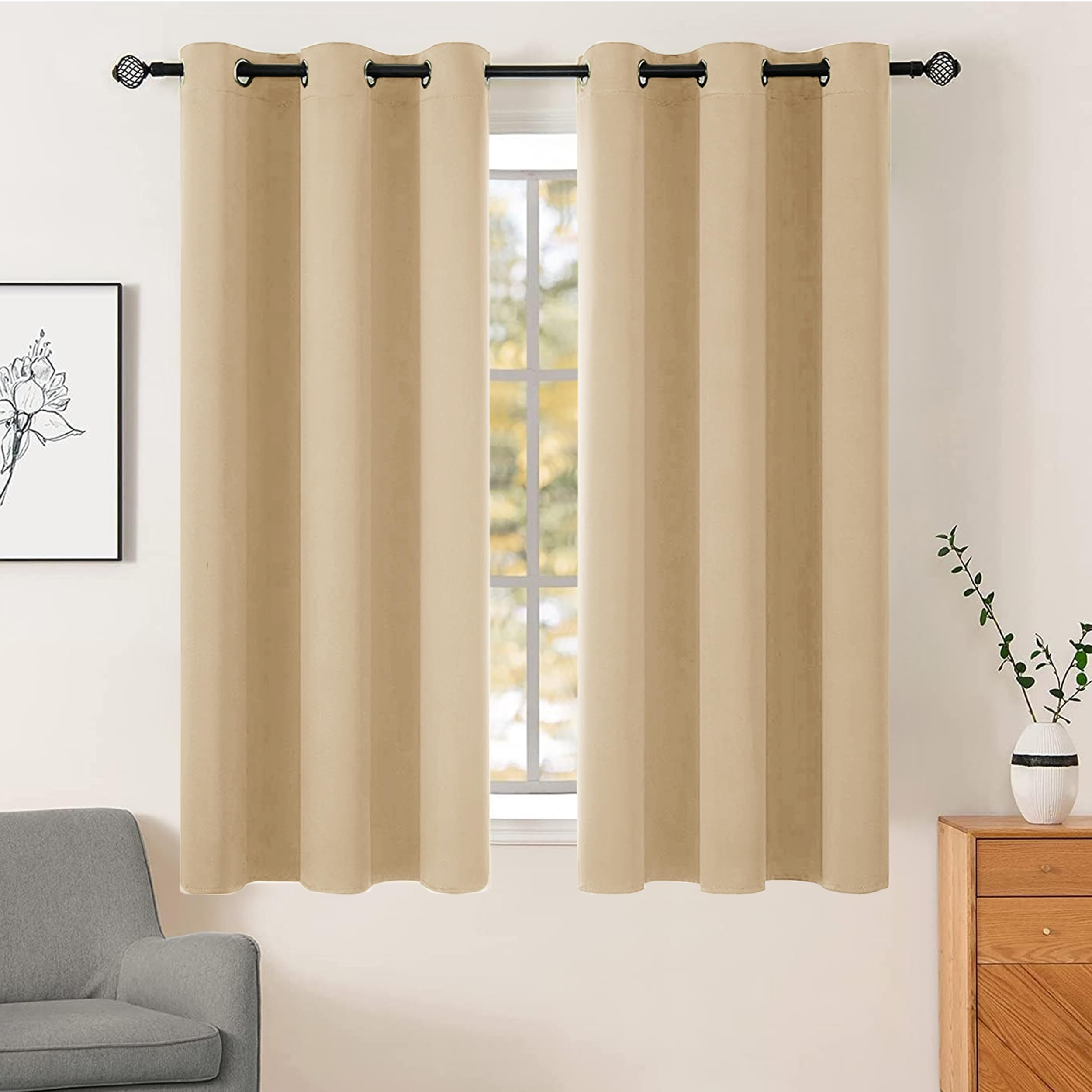 AR Ware Beige Blackout Curtains - 2 Panels Drapes Eyelet Thermal Curtains for Living Room and Bedroom - Energy Saving - Soundproof Lightweight Curtains (W 46" x L 54" (2 Panels))