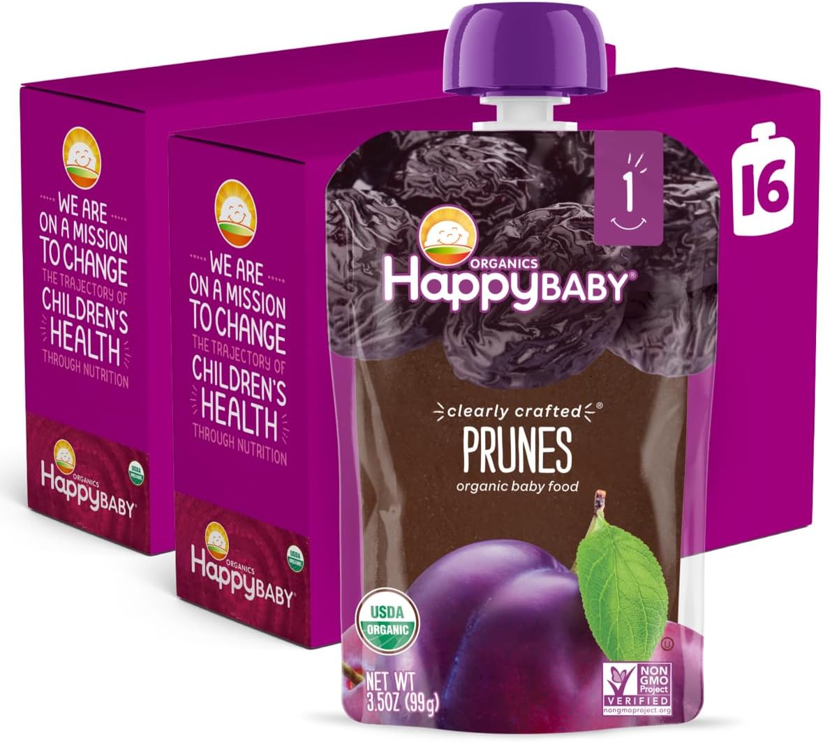 Organics Clearly Crafted Stage 1 Baby Food Pouches, Prunes, 3.5 Ounce Pouch (Pack of 16)