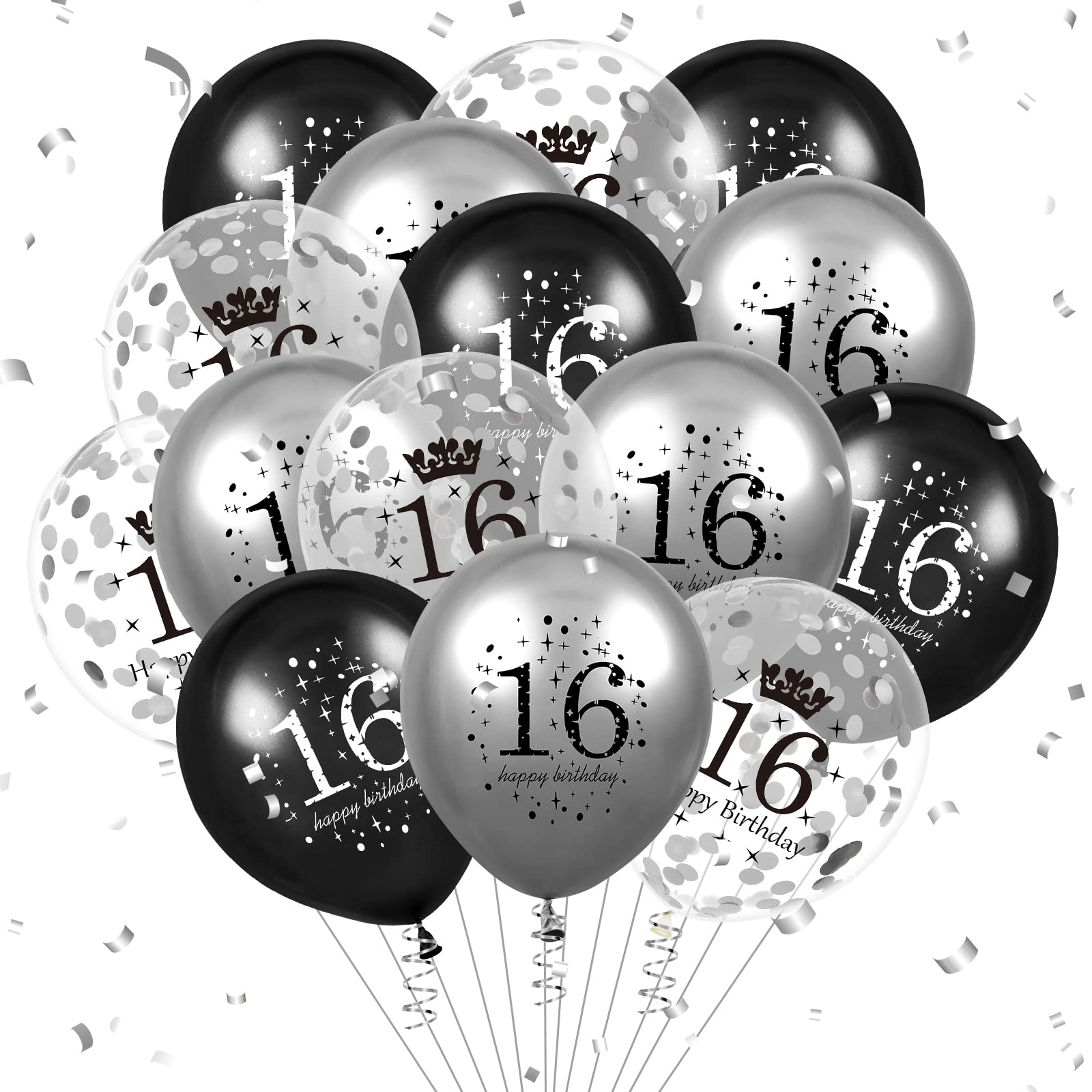 16th Birthday Black Silver Balloons 15 Pcs Happy 16th Party Decorations 16 Year Old Balloon Set for Women Men Boys Girls Sixteenth Celebration Supplies Printed Latex Number 16 Party Balloons Photo