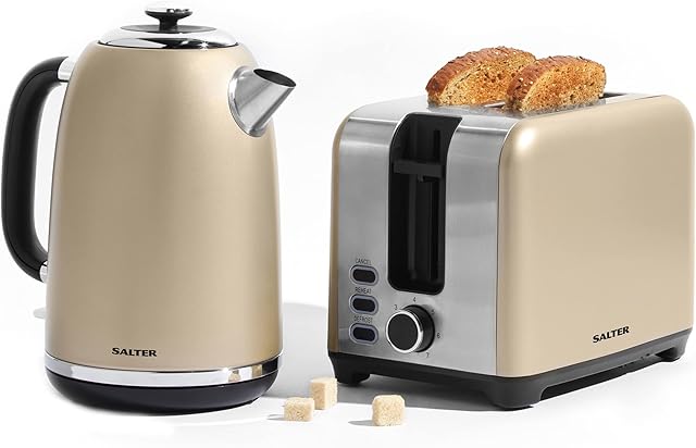 Salter COMBO-7995 Olympus 1.7L Electric Jug Kettle & 2 Slice Toaster Set, 3000W Rapid Boil & 360 Degree Swivel Base, 7 Levels of Variable Browning Control, Defrost, Reheat & Cancel Functions