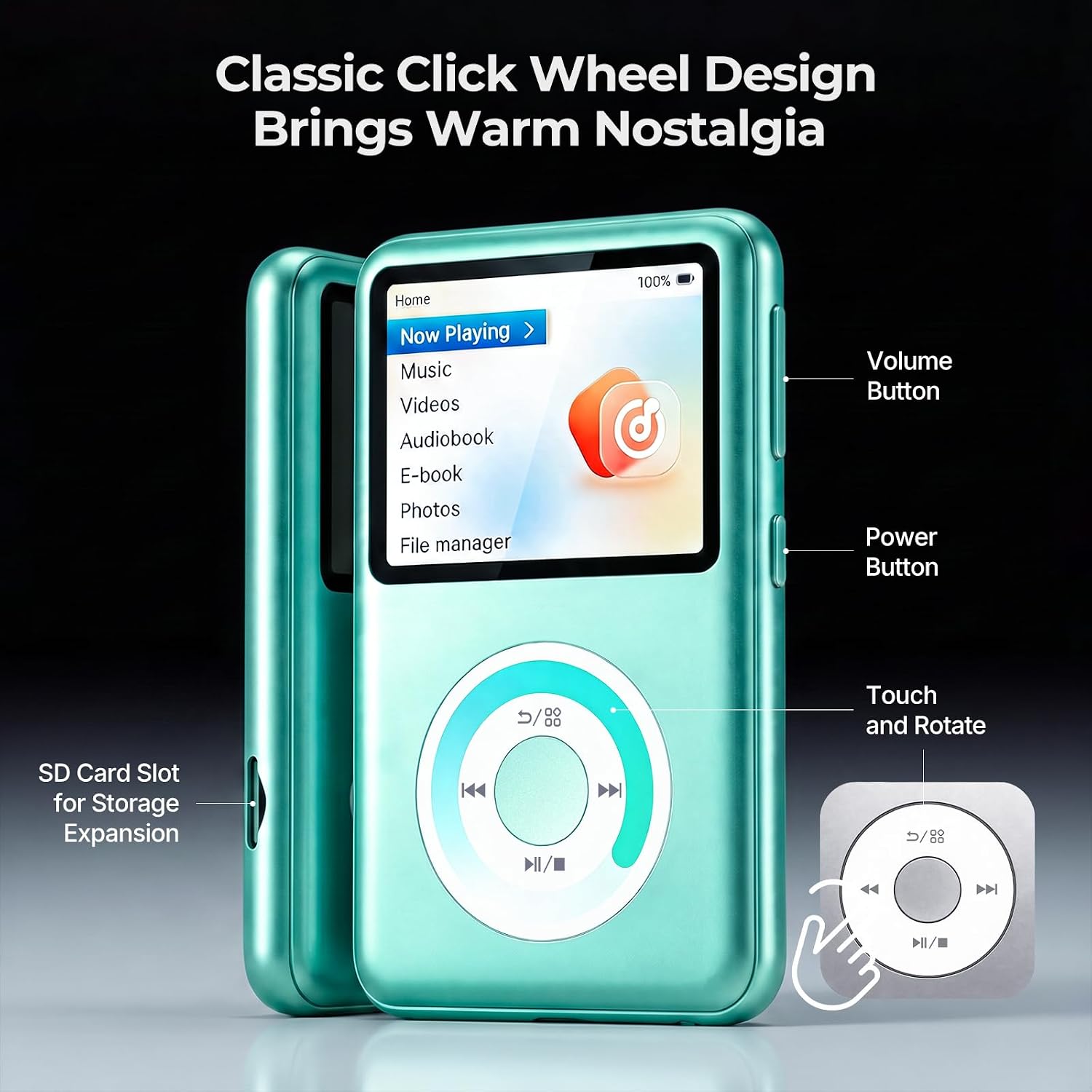 Innioasis 8GB Mp3 Player with Bluetooth, Y2 Classic Dedicated Music Player with Playlists and FM Radio, Nostalgia Design Blue