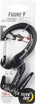 Nite IZE Figure 9 Carabiner Rope Tightener, Large Aluminum Rope Tightening Mechanism with Carabiner Clip, Fits Rope 3mm-9mm, 150LB Load Limit