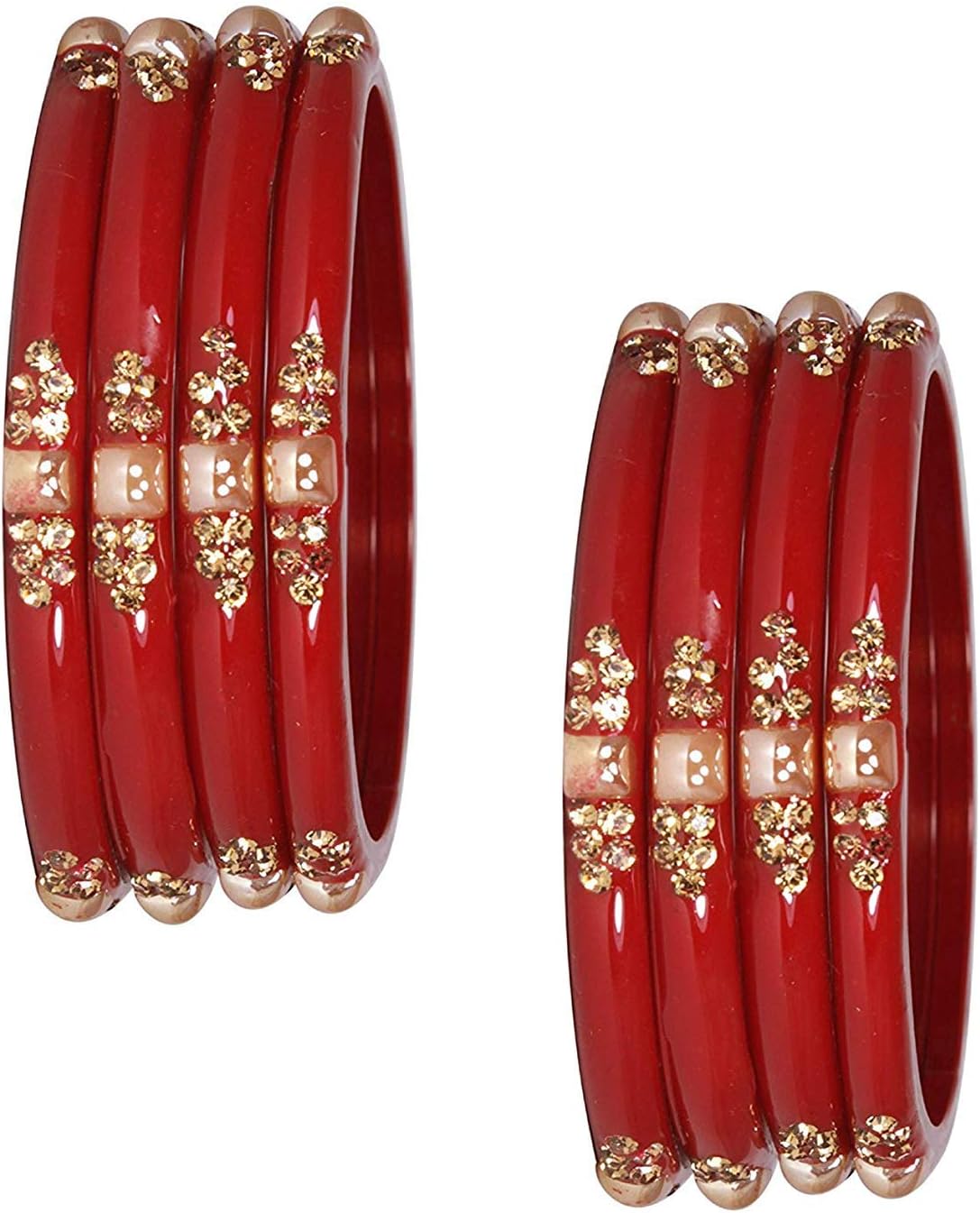 Glass with Zircon Gemstone & Beads Studded worked Glossy Finished Kada Set For Women and Girls | Set of 8