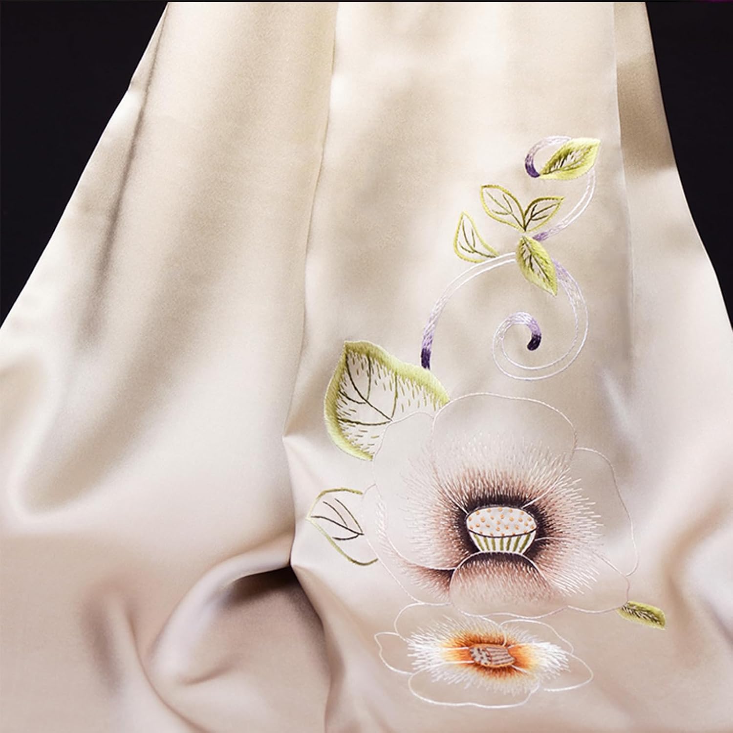 Hand embroidered 100% mulberry silk double-layer silk women's long scarf, headscarf, and neck shawl(77