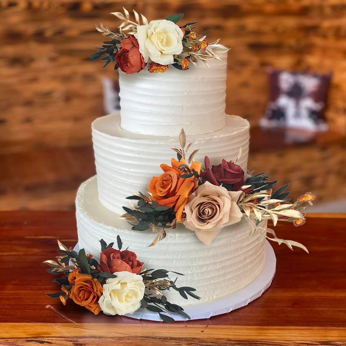 Rinlong 3Pcs Pre-made Cake Topper Cake Decorating Flowers for Cake Decor Boho Burnt Orange Fall Cake Flowers for Wedding Baptism Birthday Party Bridal Baby Shower | Fall Wedding Decor, Cake Topper, Birthday, Bridal Party, Baby Shower