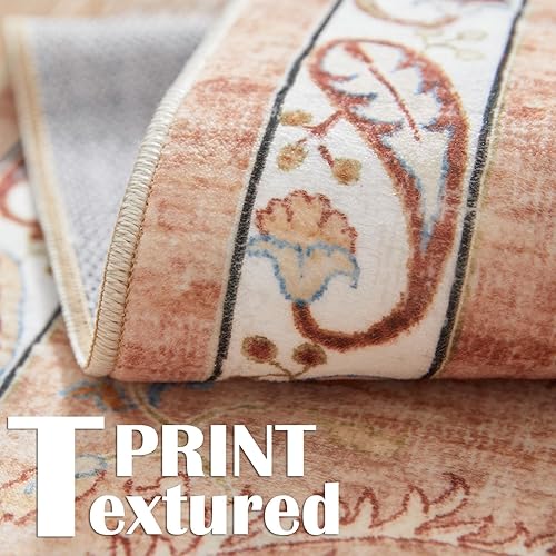 Miniatura 8 de jinchan Alfombra de área lavable de 2 x 3, alfombra de entrada, alfombra vintage floral para interiores, alfombra suave, retro, envejecida, naranja