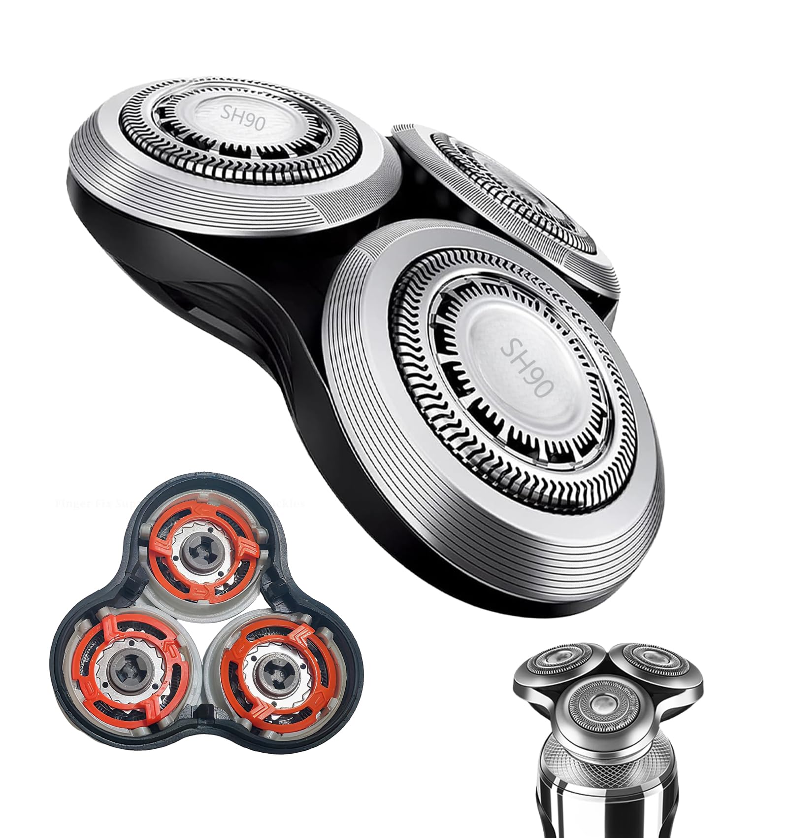 SH90 Replacement Heads Compatible with Philips Norelco Series 9000 & S8000,Metal Wheel Buckle Double-Layer Blades,Shaver Head for RQ10/RQ12 (Head A)