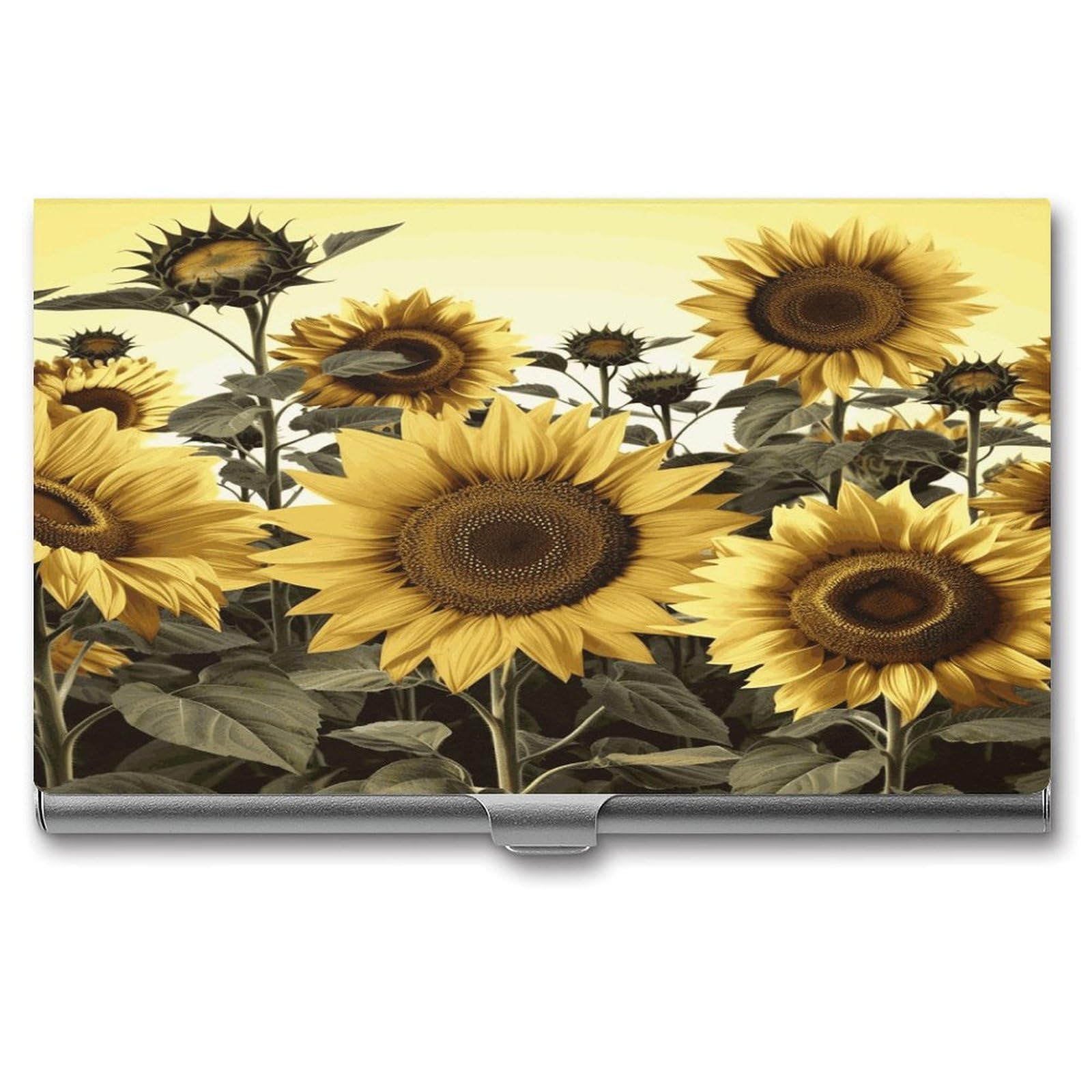 JTREHY Yellow Sunflower Floral Business Card Case Convenient to Carry Business Card Dispenser Durable Not Prone to Wear And Tear Business Card Holder for Men & Women