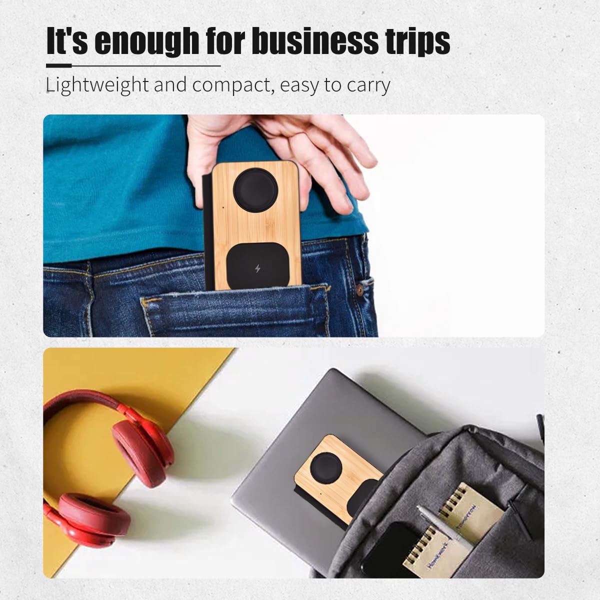 Stazione di ricarica 3 in 1 per dispositivi Apple, caricabatterie wireless rapido sicuro Mag, caricabatterie da viaggio pieghevole per telefoni cellulari serie 16-12, AirPods e iWatch Series (bambù)