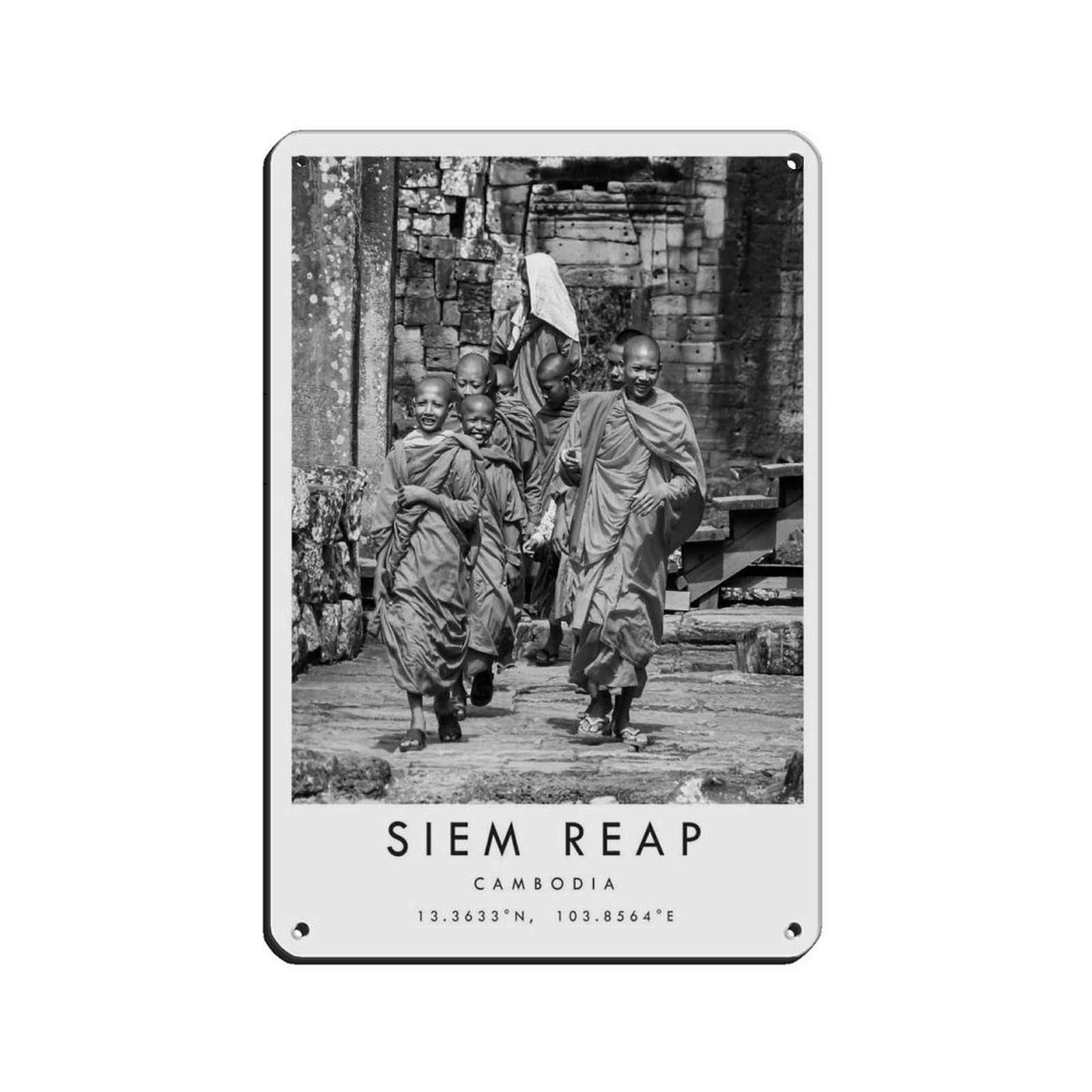 Siem Reap Travel, Cambodia Poster Tin Sign Vintage Metal Pub Club Cafe Bar Home Wall Art Decoration Poster Retro 8x12inch(20x30cm)