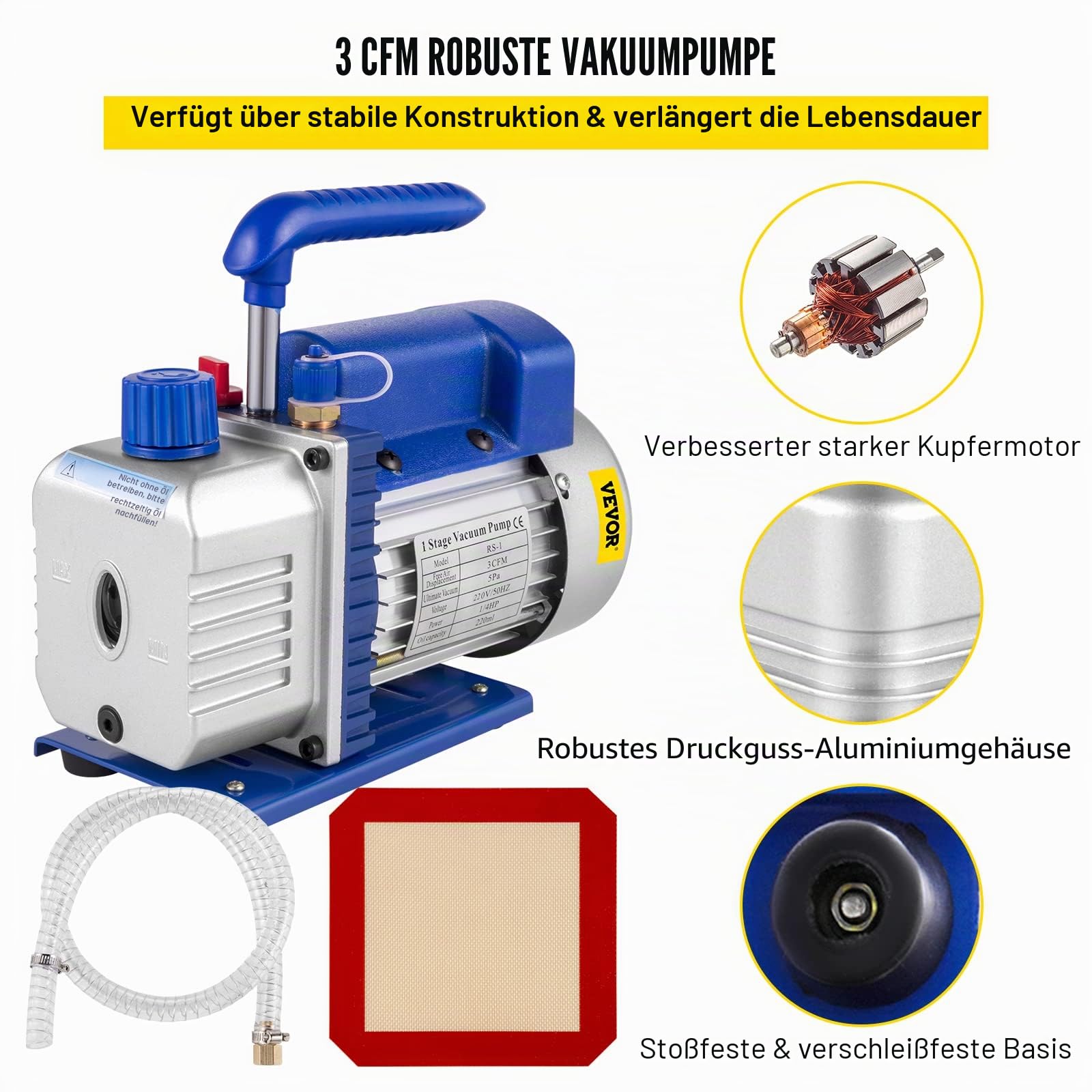 Mophorn 3CFM Vakuumpumpe des Kühlmittels 3 Gallonen Kit HLK-Pumpe Vakuumpumpe für Kühlmittelentleerung 220 V / 50 Hz