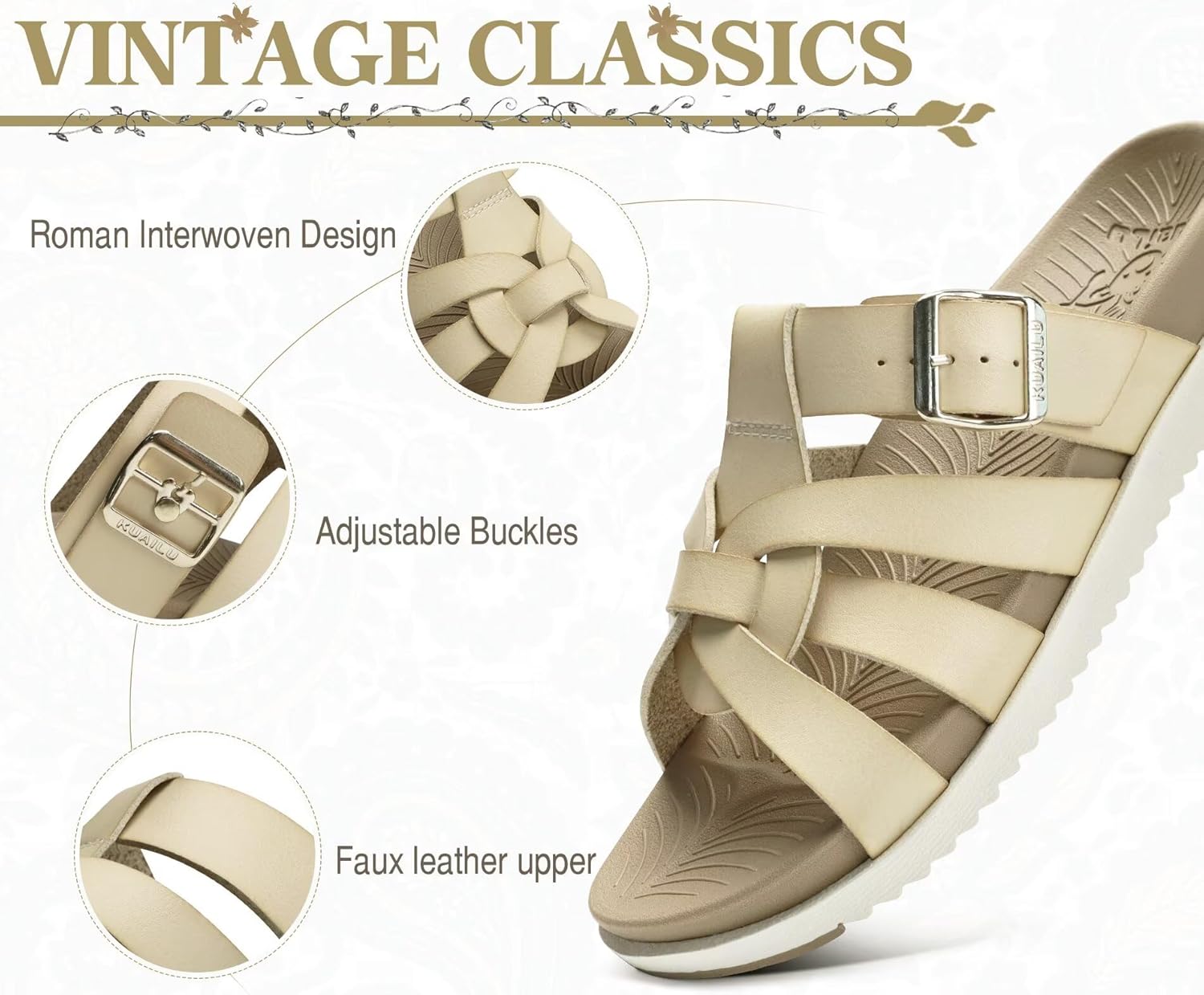 KuaiLu Gladiator Sandals for Women with Comfortable Arch Support Summer Beach Vacation Walking Travel Fisherman Slides Boho Outfits Flats Slip on Cushion Shoes Indoor Outdoor - Image 3