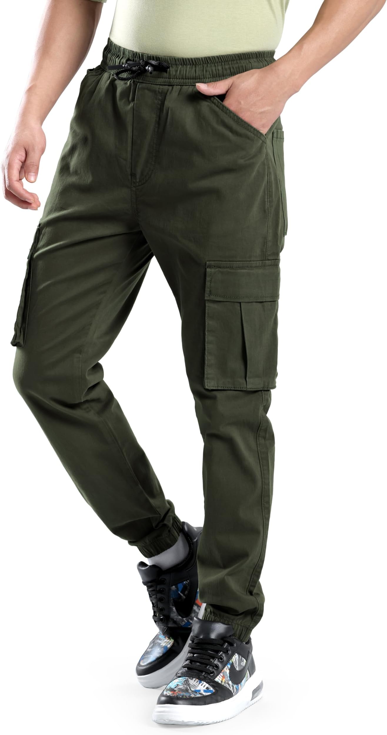 BEYOUNGSolid Cotton Cargo Joggers for Men