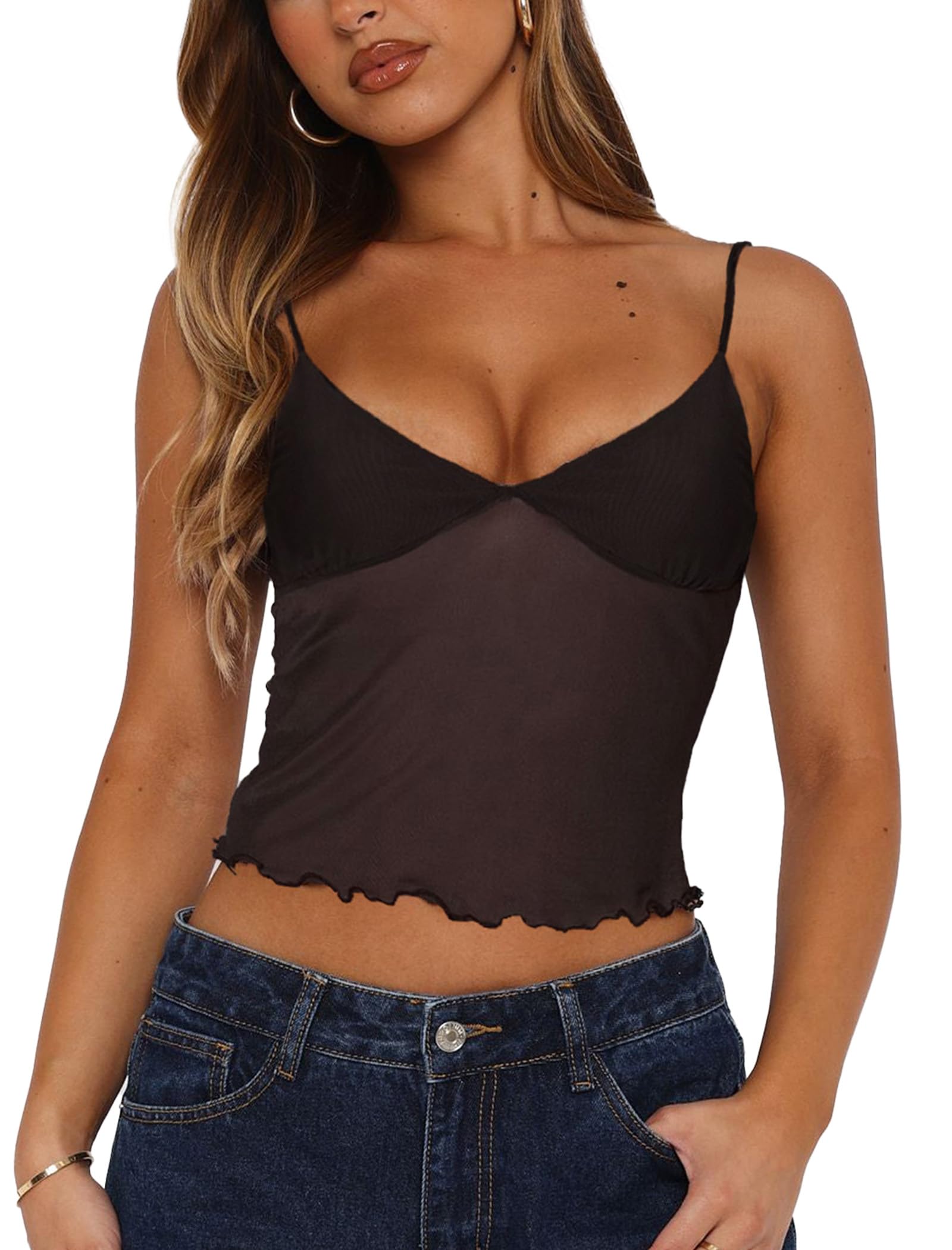 Avidlove Bralettes for Women Mesh Tank Top Slim Y2K Camisole See Through Sheer Bralette Party Club Top