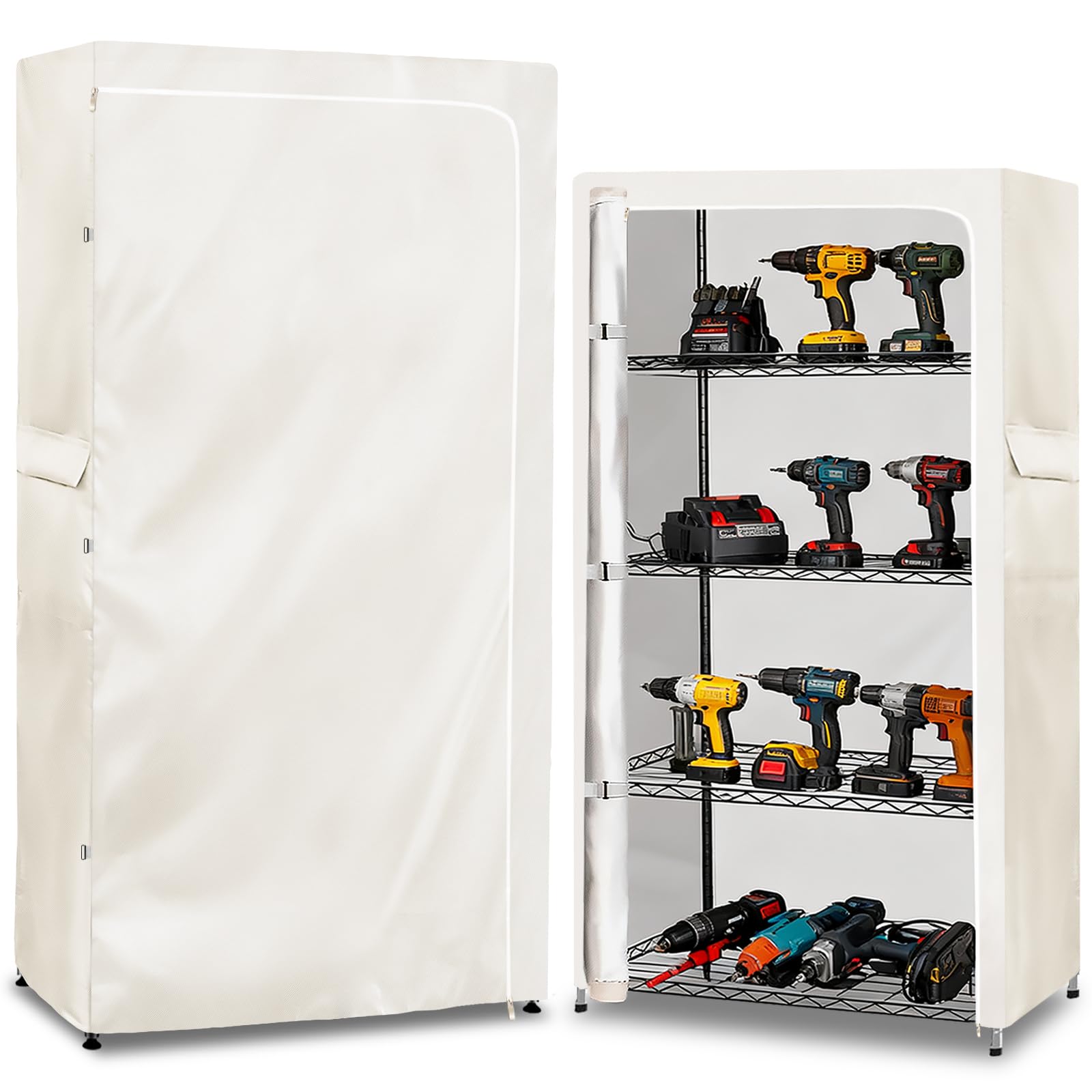 Rileytee Wire Shelf Cover,Heavy Duty 600D Dustproof Waterproof Shelf Covers for Shelving,Outdoor Storage Rack Cover for Wire Rack with Zipper,White,36