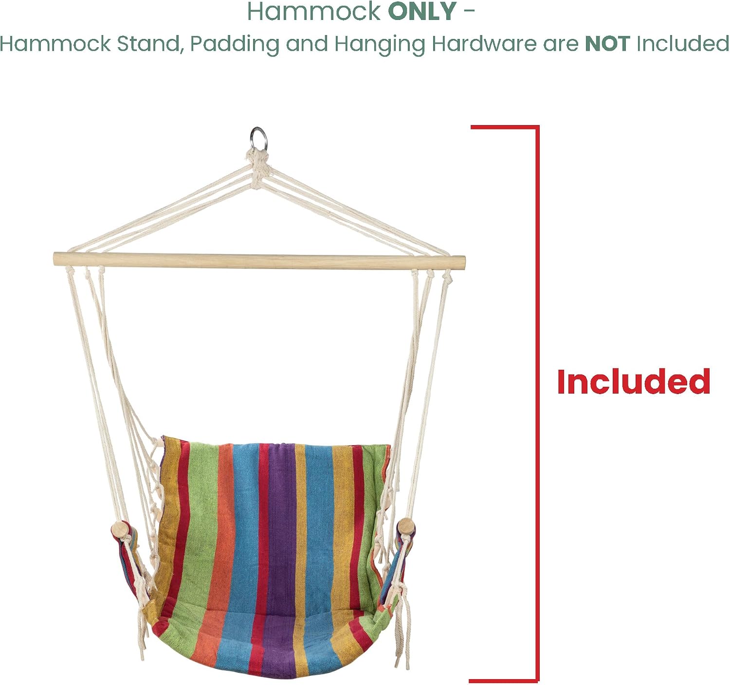 Northlight 32816627 23" x 39" Multi-Colored Striped Pattern Hammock Chair with Padding and Wooden Armrests, Green