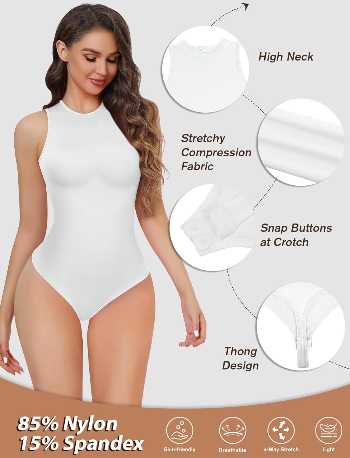 Women's Tummy Control Shapewear Bodysuit High Neck Seamless Body Shaper Sleeveless Racerback Thong Body Suit Tank - Image 6