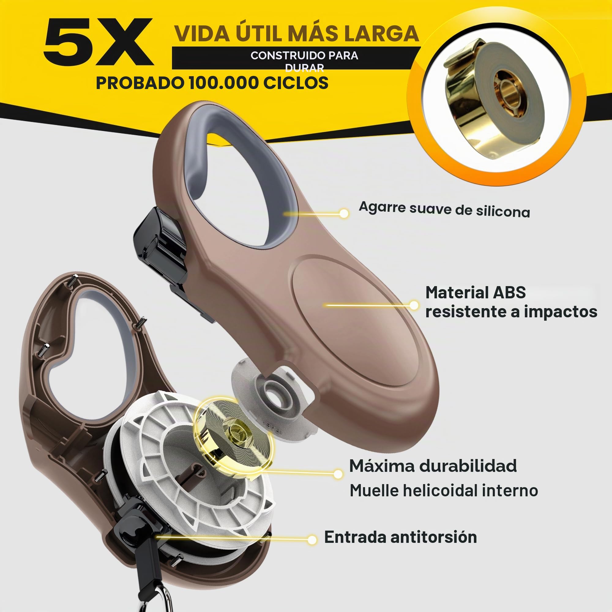 Fida Correa retráctil para Perro, Correa Resistente de 3 m para pasear Mascotas para Perros o Gatos pequeños de hasta 8 kg, sin enredos, Freno con una Sola Mano (XS, café)