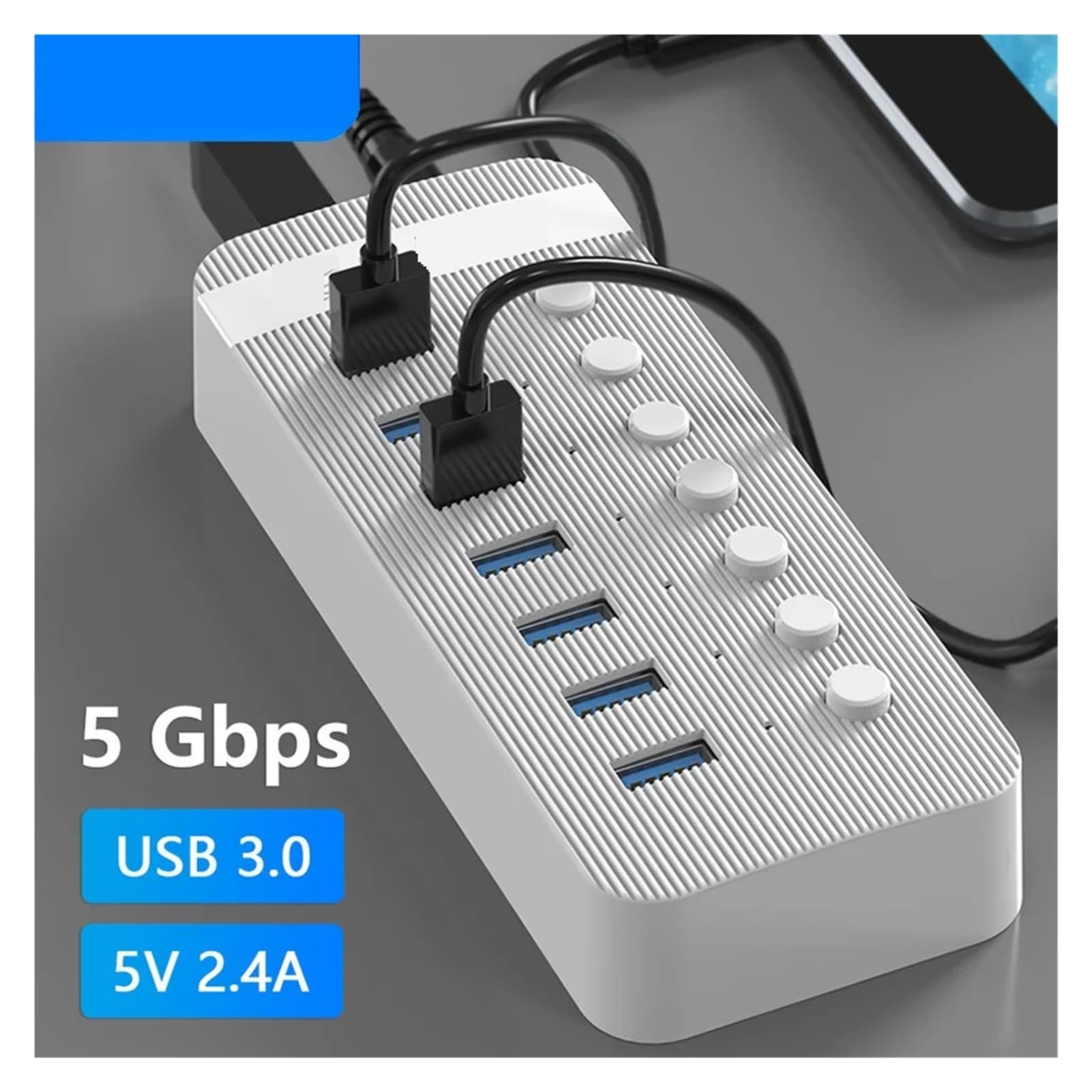 Wieloportowy Rozdzielacz Koncentratora Zasilany Przez USB Włącznik/wyłącznik Stacja Dokująca Kilka Gniazd 3.0 Ładowarka Wiele Adapterów Listwy Zasilającej(White 10 USB)