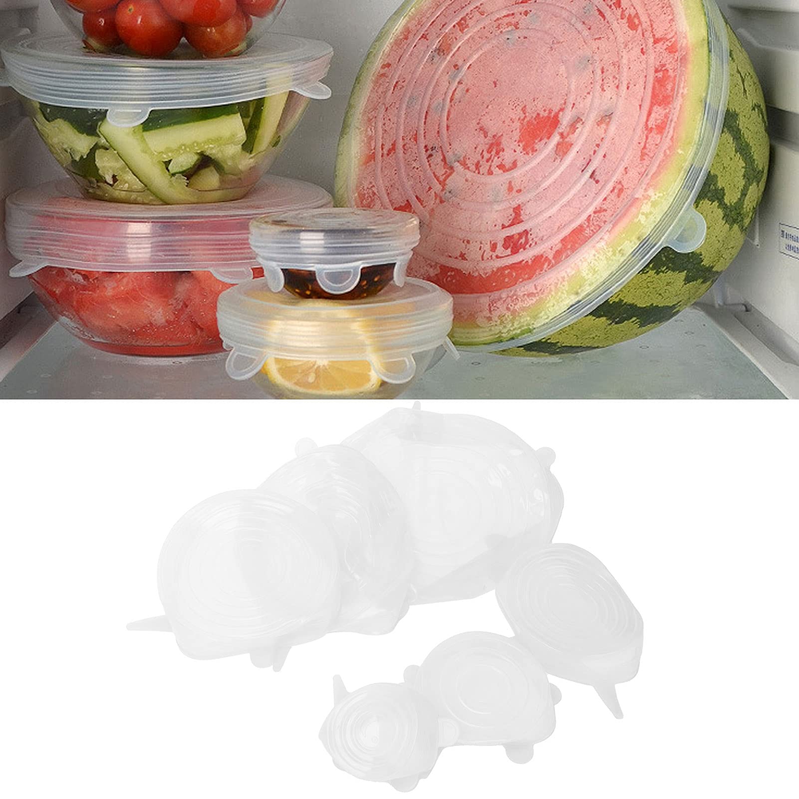Ejoyous 6 Pezzi di Coperchi per Alimenti, Set di Coperchi Sigillanti per Alimenti, Elastici in Silicone per Uso Alimentare in 6 Misure, Riutilizzabili per Ciotole, Tazze, Lattine, Frutta e Avanzi,