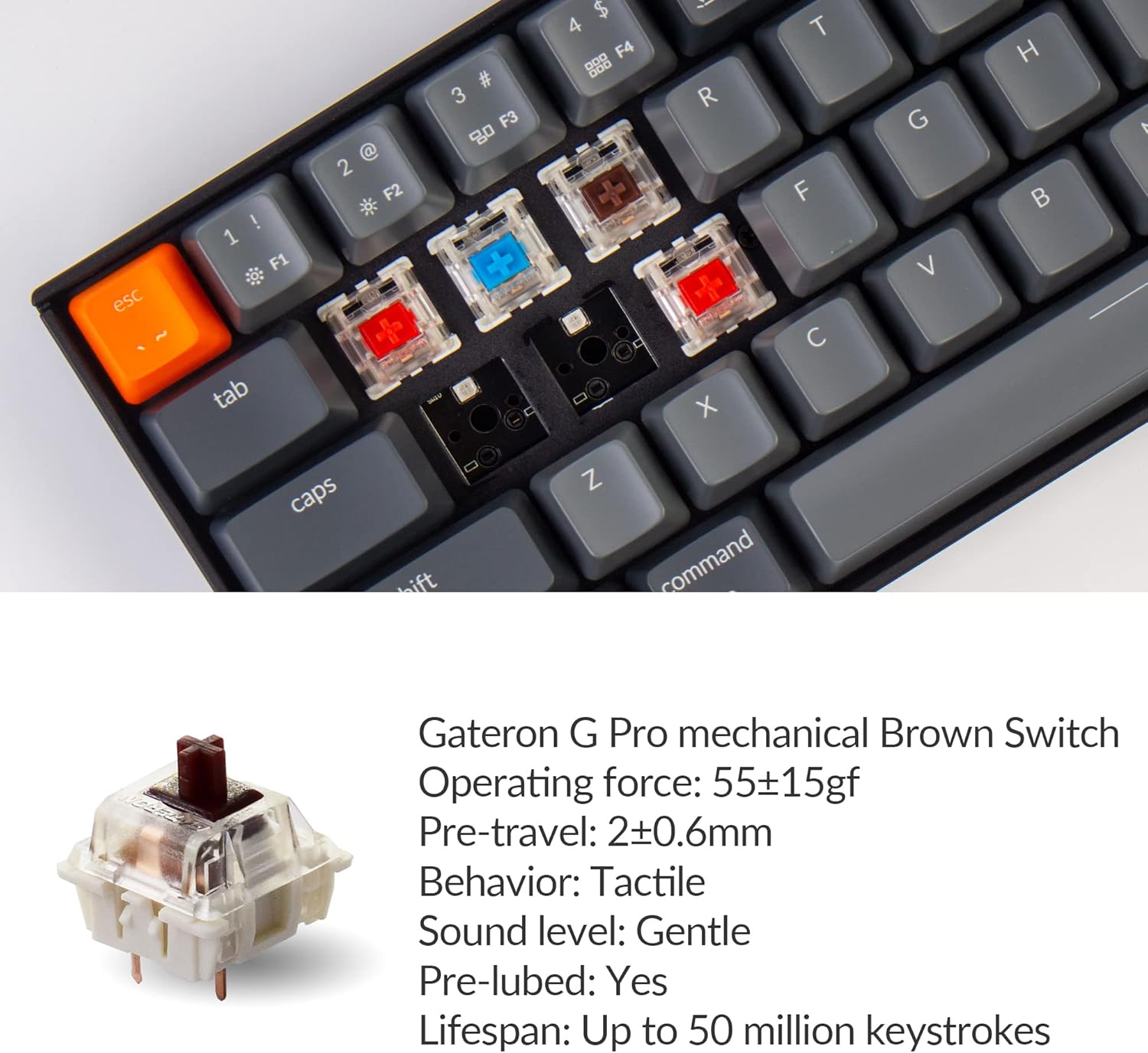 Keychron K14 70% Layout 72 Keys Hot-Swappable Bluetooth Wireless/USB Wired Mechanical Gaming Keyboard with Gateron G Pro Brown Switch/Multitasking/White LED Backlight Computer Keyboard for Mac Windows