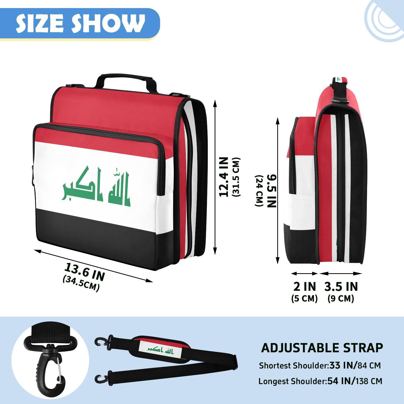 Bolsa de carpeta de 3 anillos con cremallera resistente al agua, organizador de portafolios impreso completo con anillos de 2 pulgadas, se adapta a laptop de 14 pulgadas para la escuela y la oficina