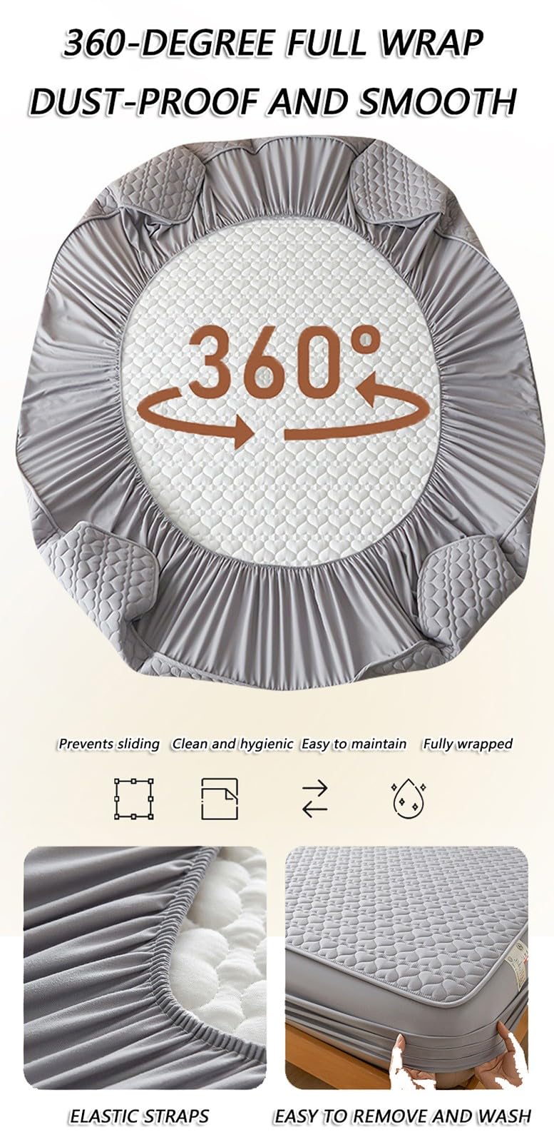Gesteppter Matratzenschoner,Wasserdichtes Spannbettlaken,Leichter Komfortabler Matratzenbezug,Rutschfester Matratzenschoner für Vier Jahreszeiten für Schlafzimmer Wohnungen(Gray 2,200x220cm)