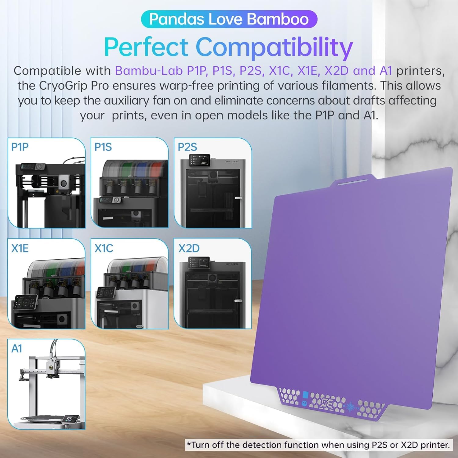BIQU CryoGrip Pro Glacier-Purple Panda Build Plate for Bambu-Lab Printer | Do P2S/P1S/P1P/X2D/X1C/X1E/A1, 257 x 257 mm Double Sided Upgrade Plate Removable Surface Platform