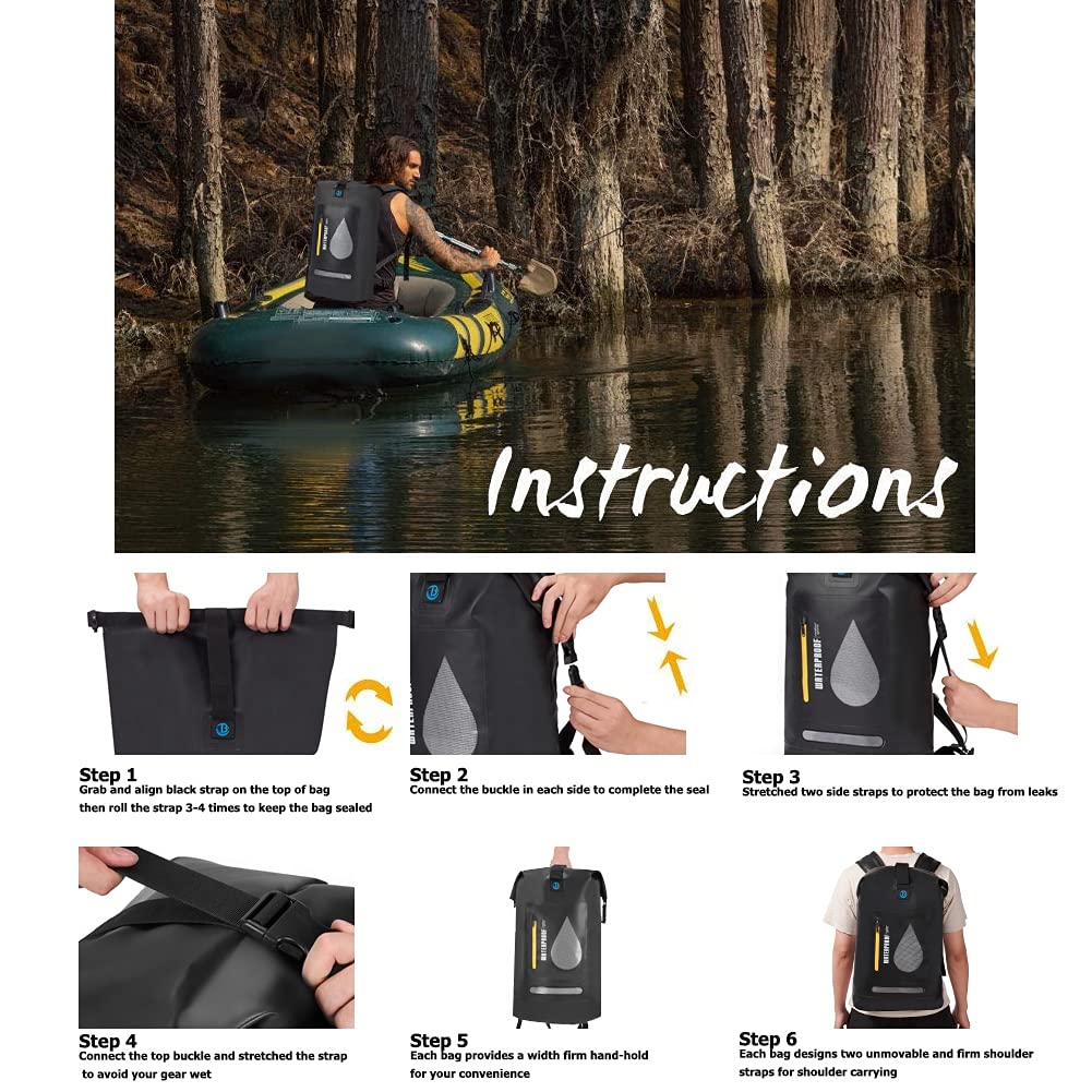 Blueshyhall Mochila seca impermeable, bolsa de almacenamiento enrollable para viajes, kayak, rafting, barco, pesca, camping y playa
