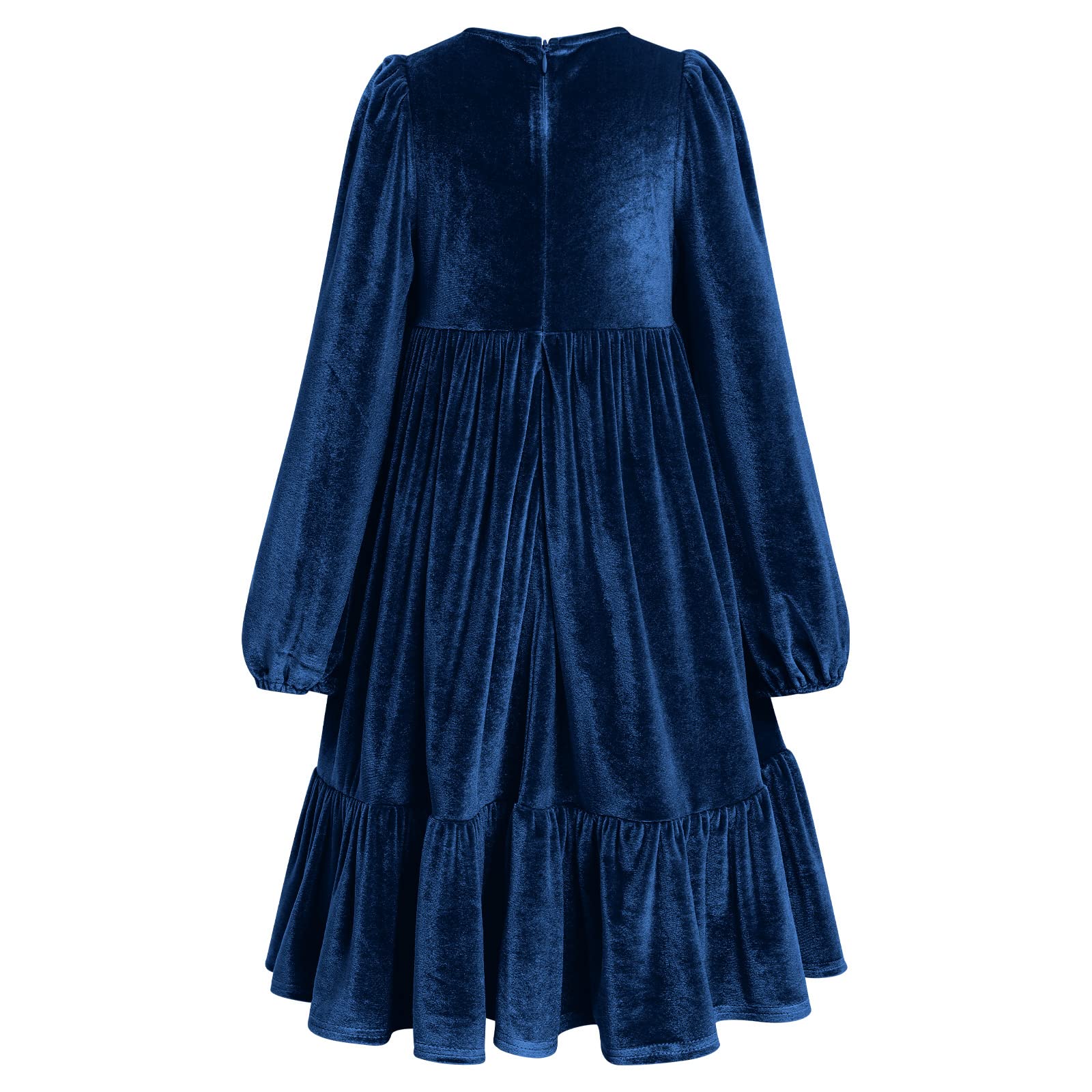 Vestito di Natale per bambini, a maniche lunghe, in velluto, per autunno e inverno, da principessa, linea A, tinta unita, con volant, per feste di compleanno, festa