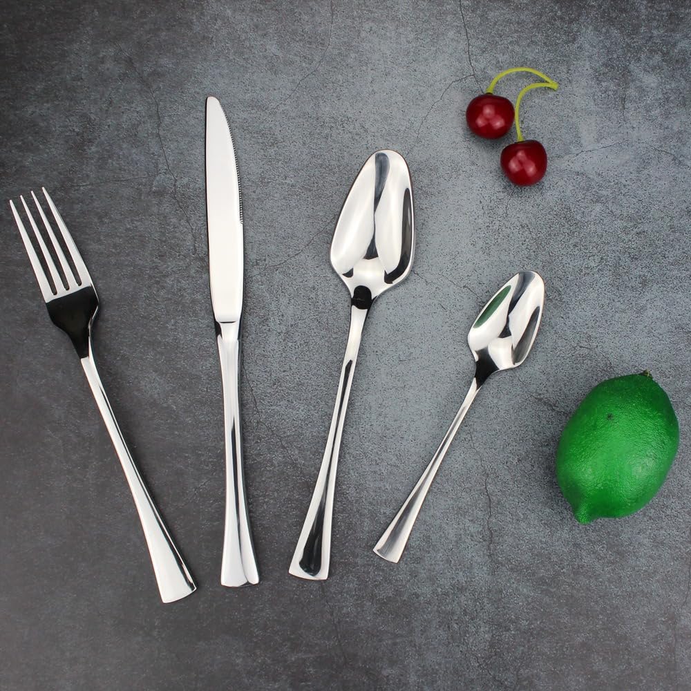 Manico Unico Cucina in Acciaio Inox Argenteria Stoviglie Posate Set Bistecca Coltello Forchetta Cucchiaio Cucchiaino (Nero,16 pezzi)