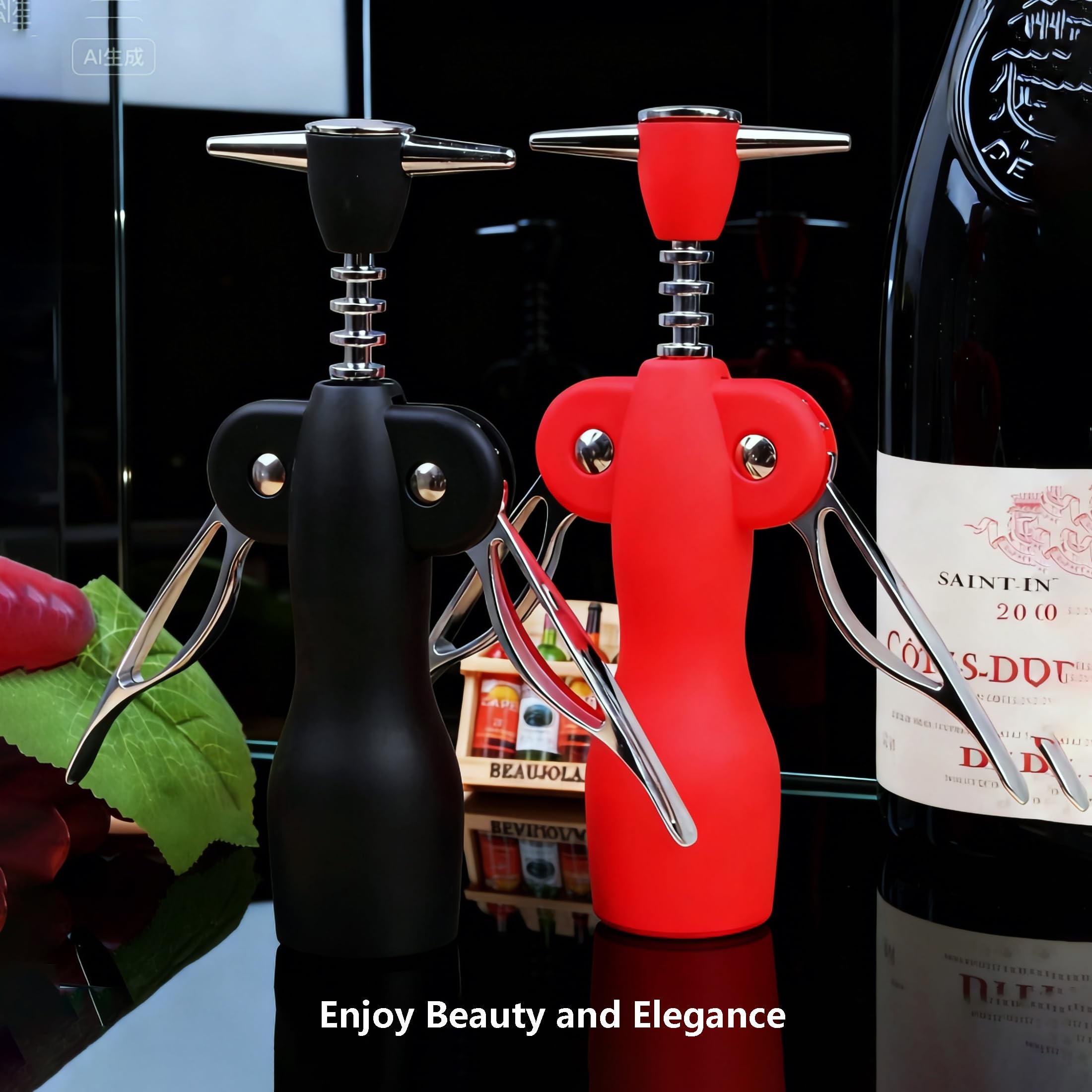 Juego de sacacorchos inspirado en la belleza con tapón de botella y aireador, diseño de doble ala (Red Beauty)