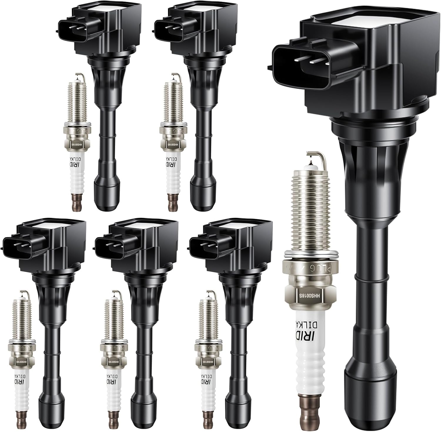 UF617 Ignition Coil Pack Iridium Spark Plugs Fits for INFINITI FX37 G37 M37 Q40 Q50 Q60 Q70 QX70, Fits for Nissan 370Z V6/V8 3.7L/5.6L 2008–2020 Set of 6