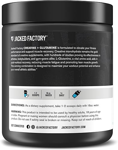 Miniatura 7 de Jacked Factory Creatina + Glutamina - Suplemento de creatina con L-Glutamina para la recuperación muscular, crecimiento muscular, mayor fuerza,