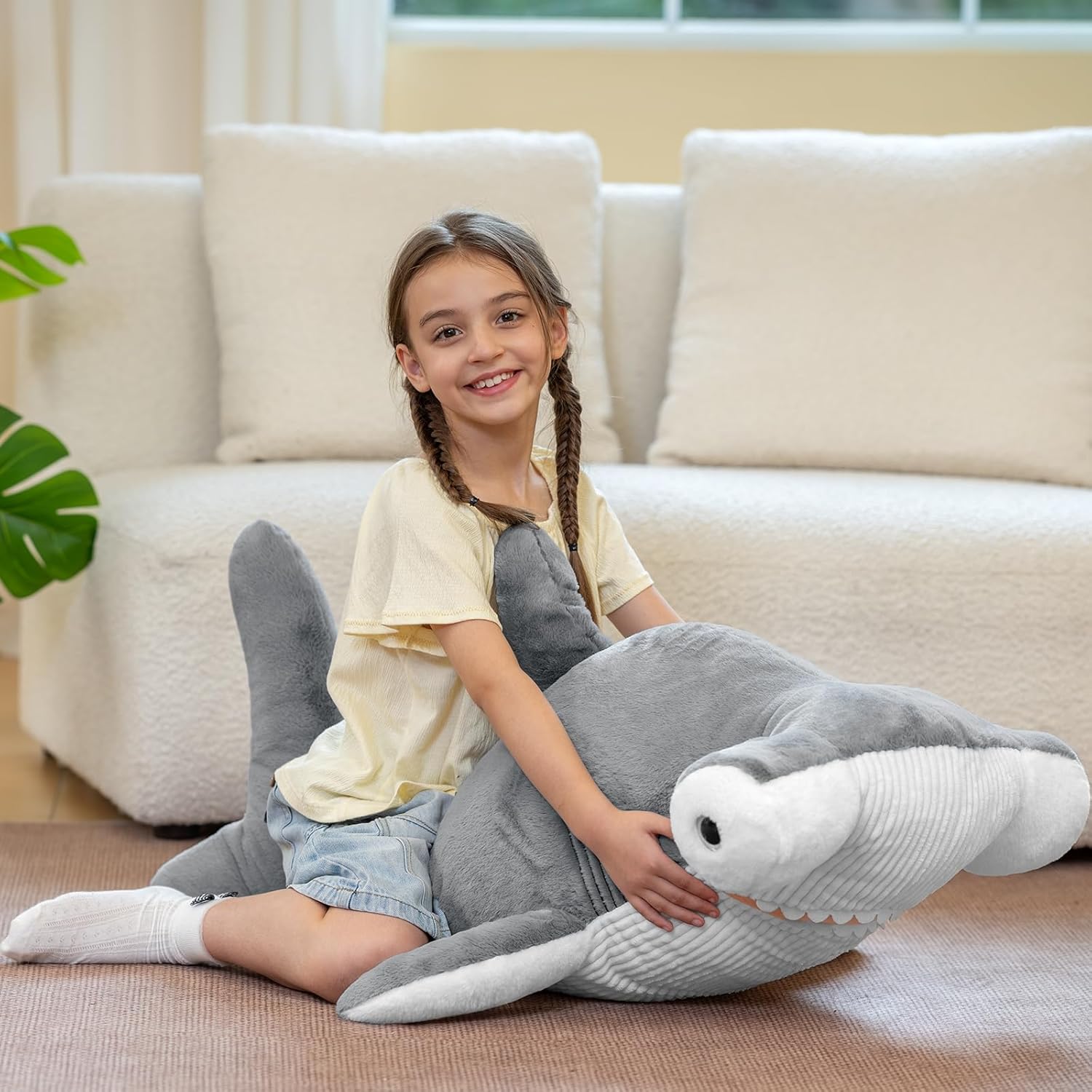 Tezituor 43.3 inch Giant Hammerhead Shark Stuffed Animal, 4ft Large Stuffed Hammerhead Shark Plush Ocean Toys, Realistic Gray Shark Plush Pillow for Girls Boys