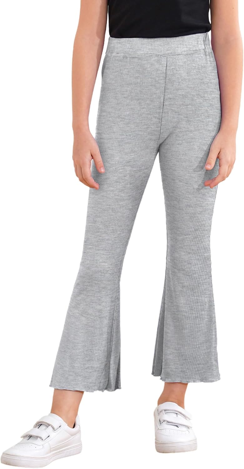 Oyolan Kids Girls Ribbed Ruffle Bell-Bottoms Pants Leggings Trousers Skinny High Waistband Flared Pants
