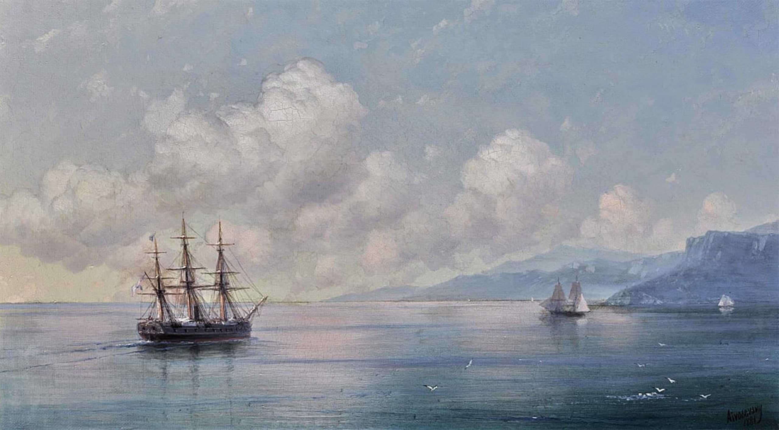 POSTERIIk Vintage Classic Picture Landscape Artwork Ship off the Crimean by Ivan Konstantinovich Aivazovsky Portrait Canvas Painting for Office Home Decor 60x90cm