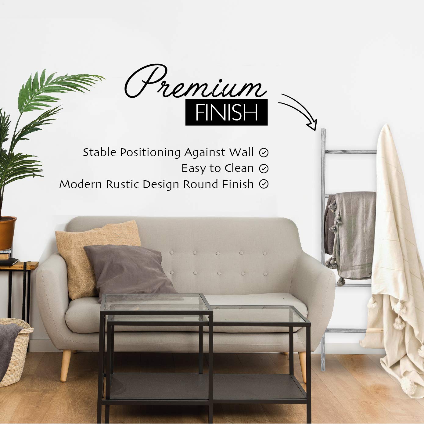 BALIBETOV Premium Pine Wood Decorative Ladder, Blanket Ladder, Towel