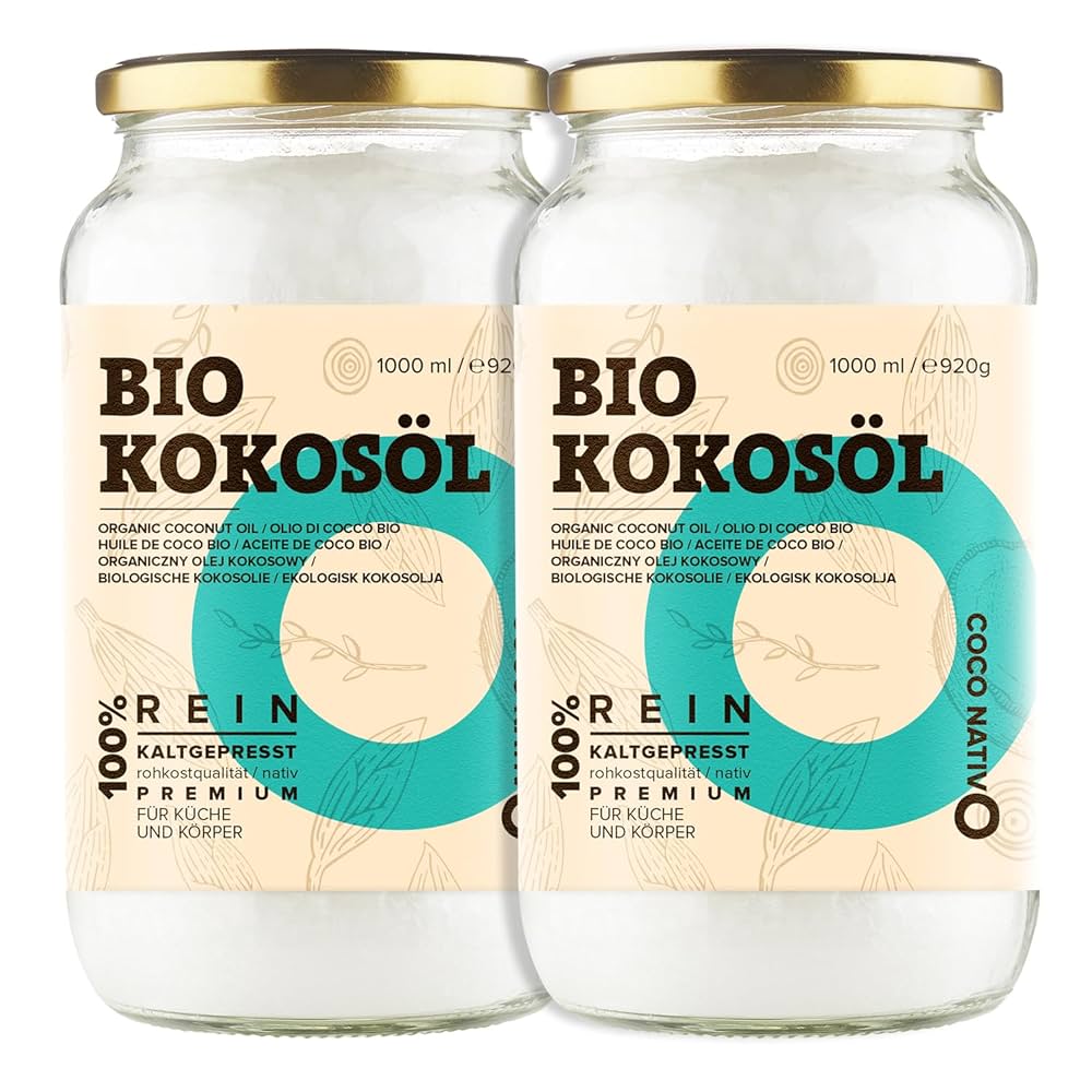 Organic Coconut Oil Coconut Oil CocoNativo - 1000mL (1L) - Organic Coconut Oil, High Quality, Natural, Cold Pressed, Raw Vegetable Quality, Pure ( 1000ml) - For Cooking, Baking And Roasting, For Hair