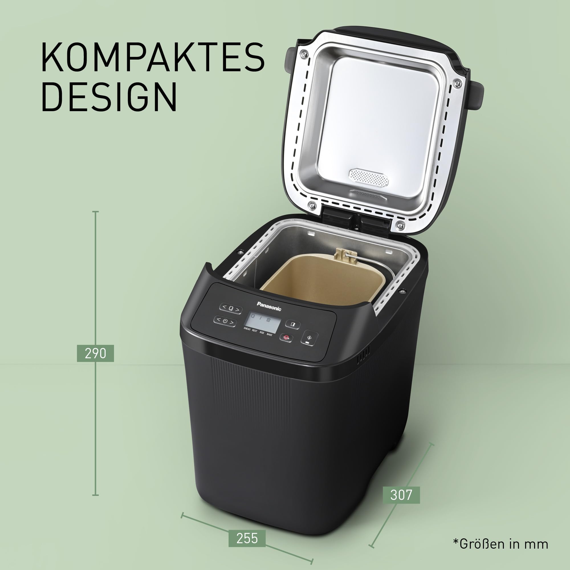 Panasonic SD-PN100KXE Mini Brotbackautomat - Kompakter Brotbackmaschine mit 18 Automatikprogrammen, Glutenfrei-Optionen, Dualen Temperatursensoren, Handwerkskunst-Knetsystem, Einfache Bedienung