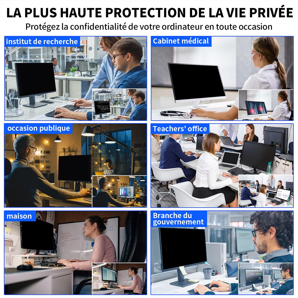 Filtre de confidentialité pour Ordinateur PC de 24 Pouces au Format 16:9, Anti lumière Bleue et Anti-éblouissement, Fixation Rapide, Film de Protection pour Ordinateur PC