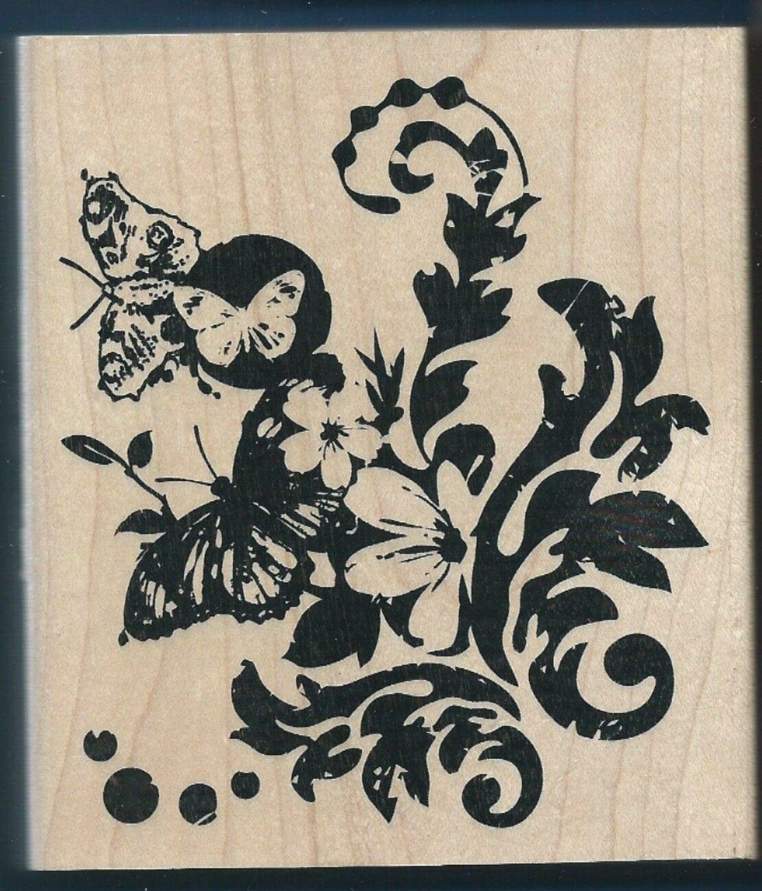 Rubber Stamps Butterflies Floral Corner Design Large Wood