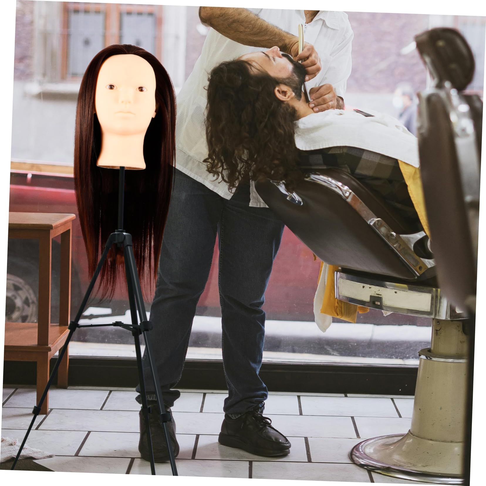 VICASKY Übungskopf Echthaar 60cm Kosmetik Mannequinkopf Braun aus Hochtemperaturfaser und Kunststoff zum Flechten Stylen und Locken im Salon oder Hause