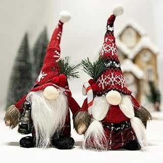 eBoutik - Set of 2 Christmas Gonk Plush Ornaments Decor, Cute Traditional Mr & Mrs Santa Claus Handmade Gnome, Tomte Swedish Elf Xmas Home Decorations