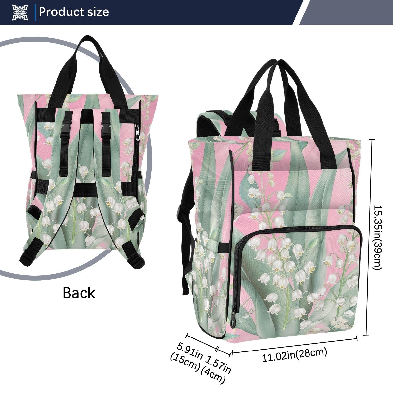 Borsa per pannolini zaino per mamme papà Lily Valley Bellflower