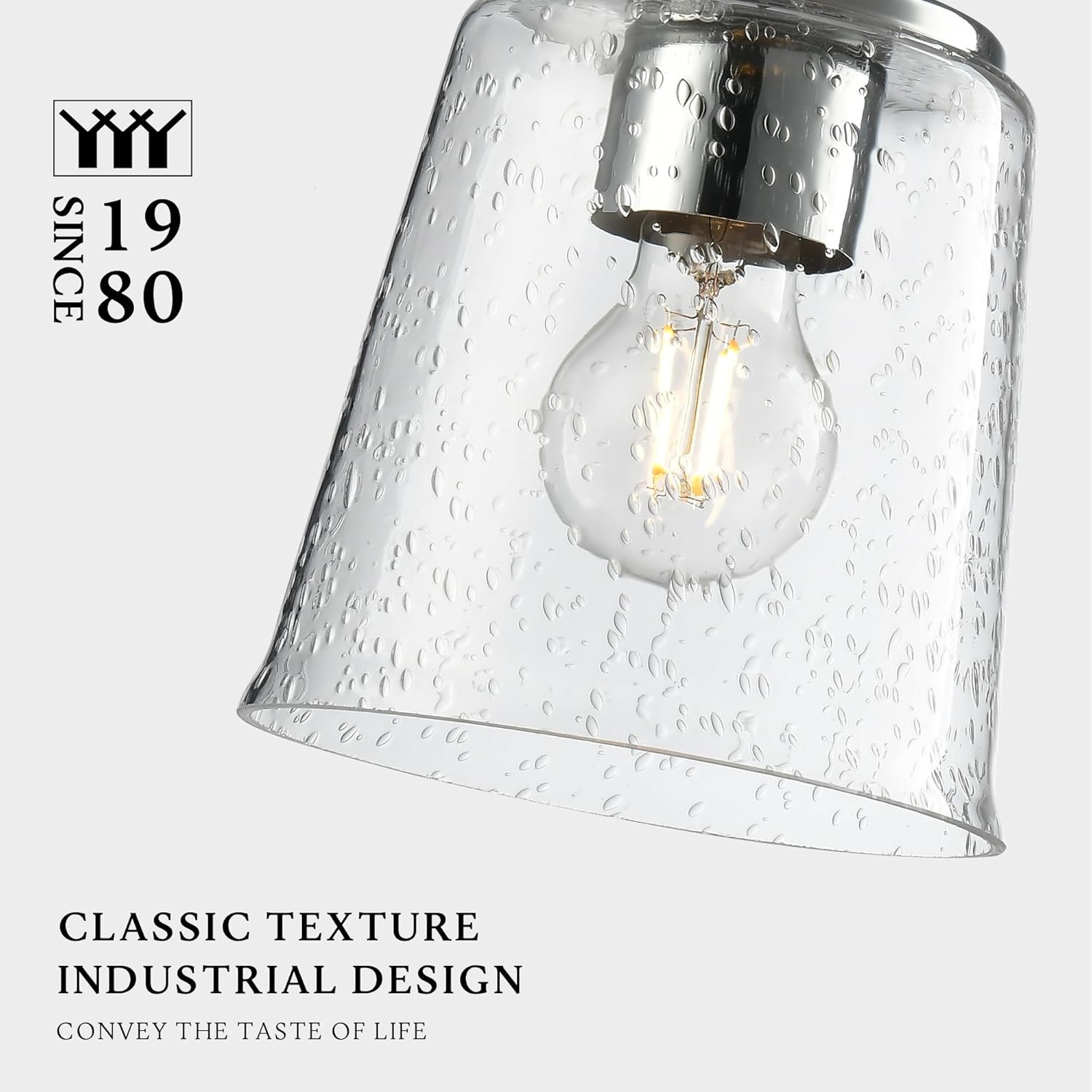 Modern Bubble Glass Pendant Light, 6"x6"x7.5" Rain-Drop Glass Hanging Fixture with Chrome Finish Base, Adjustable 15"-72" Cord, E26 Socket for Dining Room, Vanity Area, or Bar – Frosted Chrome