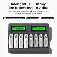 Mspalocell 1,5V 3600 mWh Lítium AA Akkumulátor Szett 8db USB-C Töltővel, Gyorstöltő LCD Kijelzővel Újratölthető Ceruza Elem 7