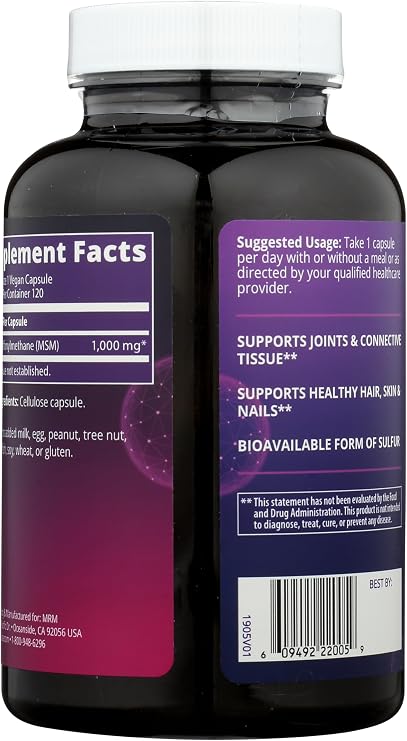 MRM Nutrition MSM 1000mg - for Women & Men, Vegan - 120 Servings